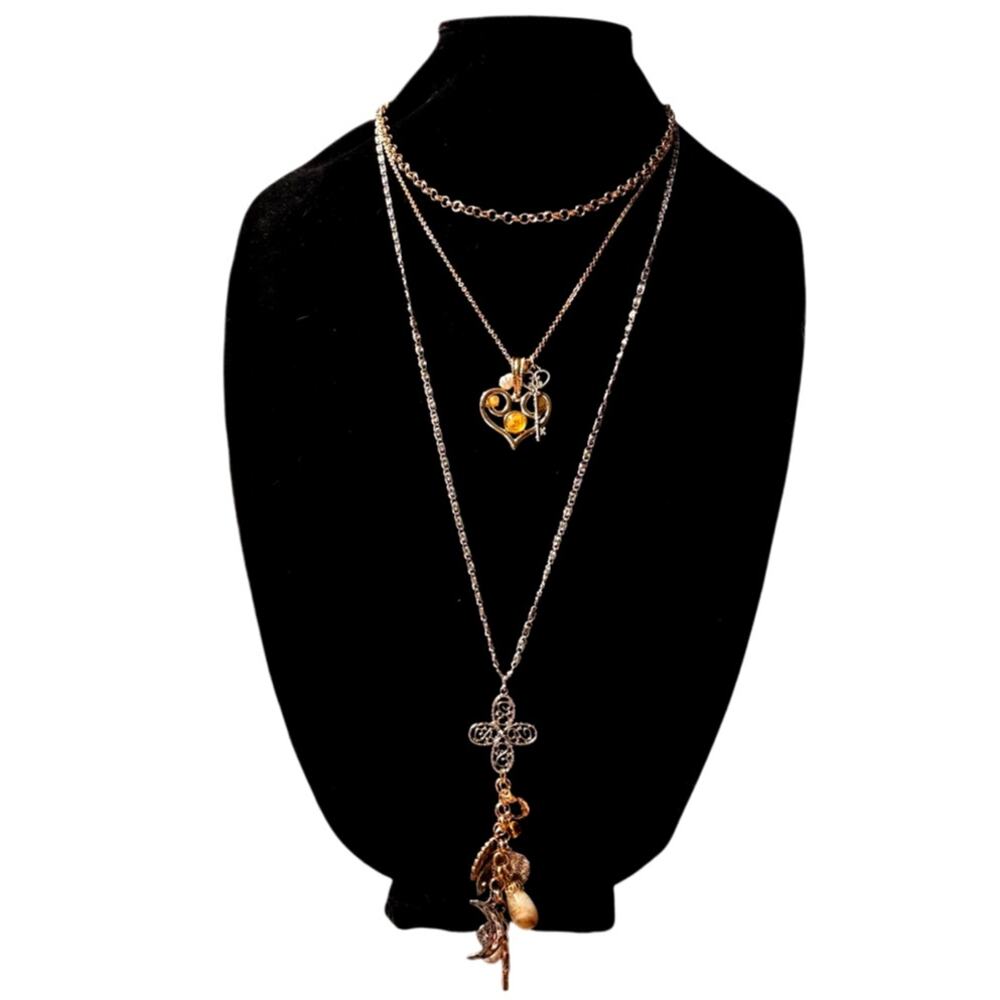 Free People Layered Necklace – Gold & Silver w/ Pearl & Stone Charms (NWT)
